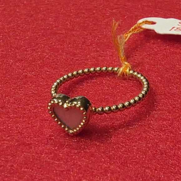 18K Real Gold Heart Ring with White Center - Picture 2 of 3